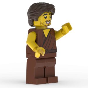 Front left angle of Peter LEGO minifigure with detailed garment printing