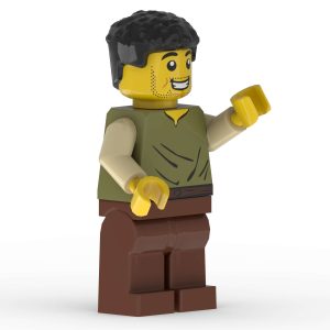 Front left angle of Simon the Zealot LEGO minifigure with detailed robe printing