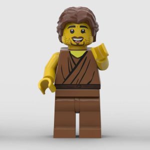 Official LEGO minifigure blank custom-printed as Peter the Apostle holding fishing net — The Word Bricks Bible character minifigure.