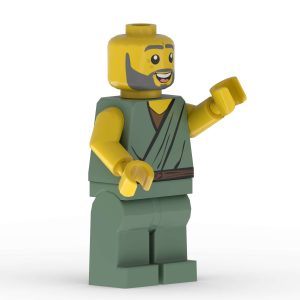 Front left angle of Paul the Apostle LEGO minifigure with detailed garment printing