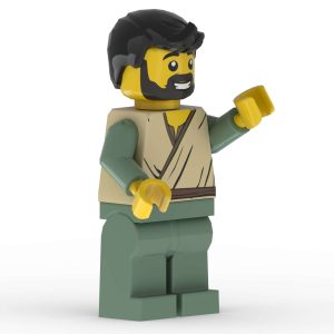 Front left angle of Bartholomew Nathanael LEGO minifigure with detailed robe printing