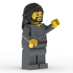 Front left angle of Philip LEGO minifigure with detailed robe printing