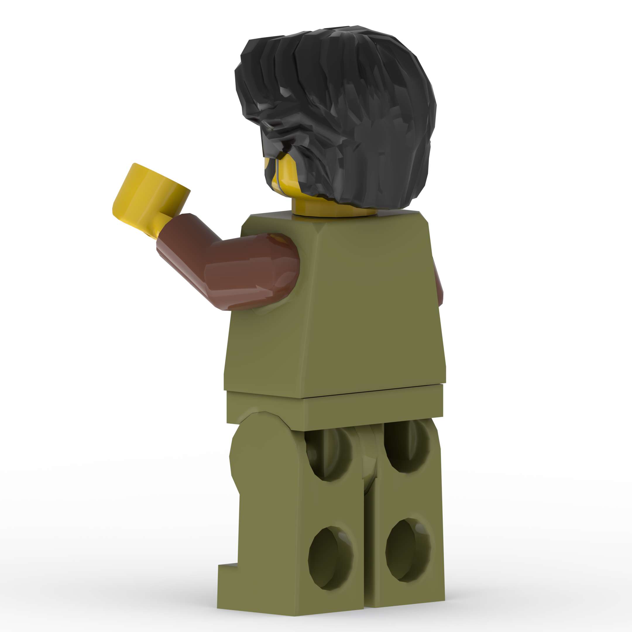 Back left view of Thaddaeus Jude LEGO minifigure showing his Hair detail