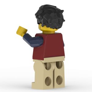 Back left view of Thomas LEGO minifigure showing his back and hair.