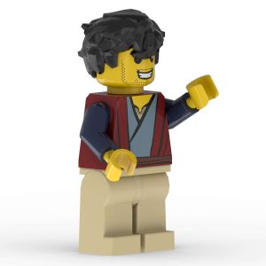 Front left angle of Thomas LEGO minifigure with detailed robe printing