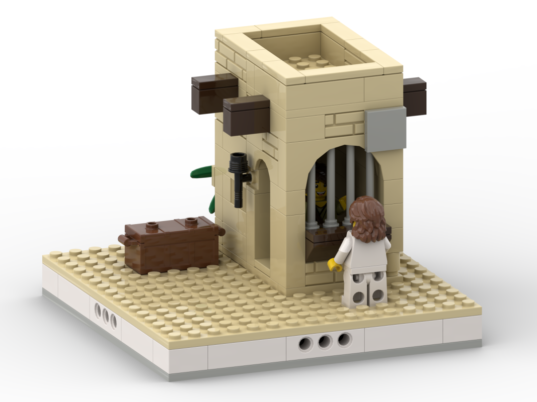 Jesus Standing in front of Matthew's Tollbooth calling him to follow him.