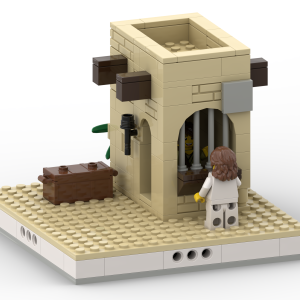 Jesus Standing in front of Matthew's Tollbooth calling him to follow him.