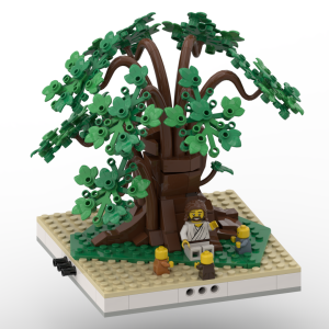 Jesus sitting under a tree welcoming children – front view of the Jesus and the Children building set.