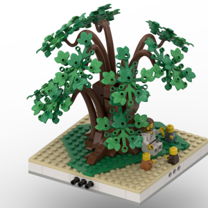 Side angle of Jesus seated beneath a tree as children approach Him in the Jesus and the Children set