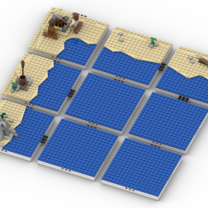 Top-down angled view of the 9-piece modular Capernaum shoreline with Jesus and Peter.